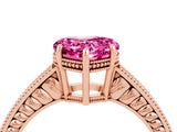 Rose gold Heart Cut Pink Sapphire Engagement Ring with Milgrain Channel Set Band and Prong Setting_28