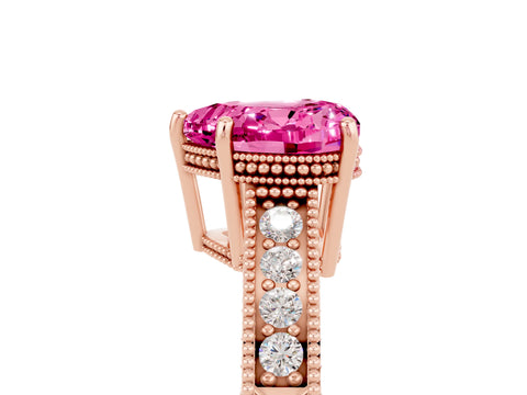 Rose gold Heart Cut Pink Sapphire Engagement Ring with Milgrain Channel Set Band and Prong Setting_29