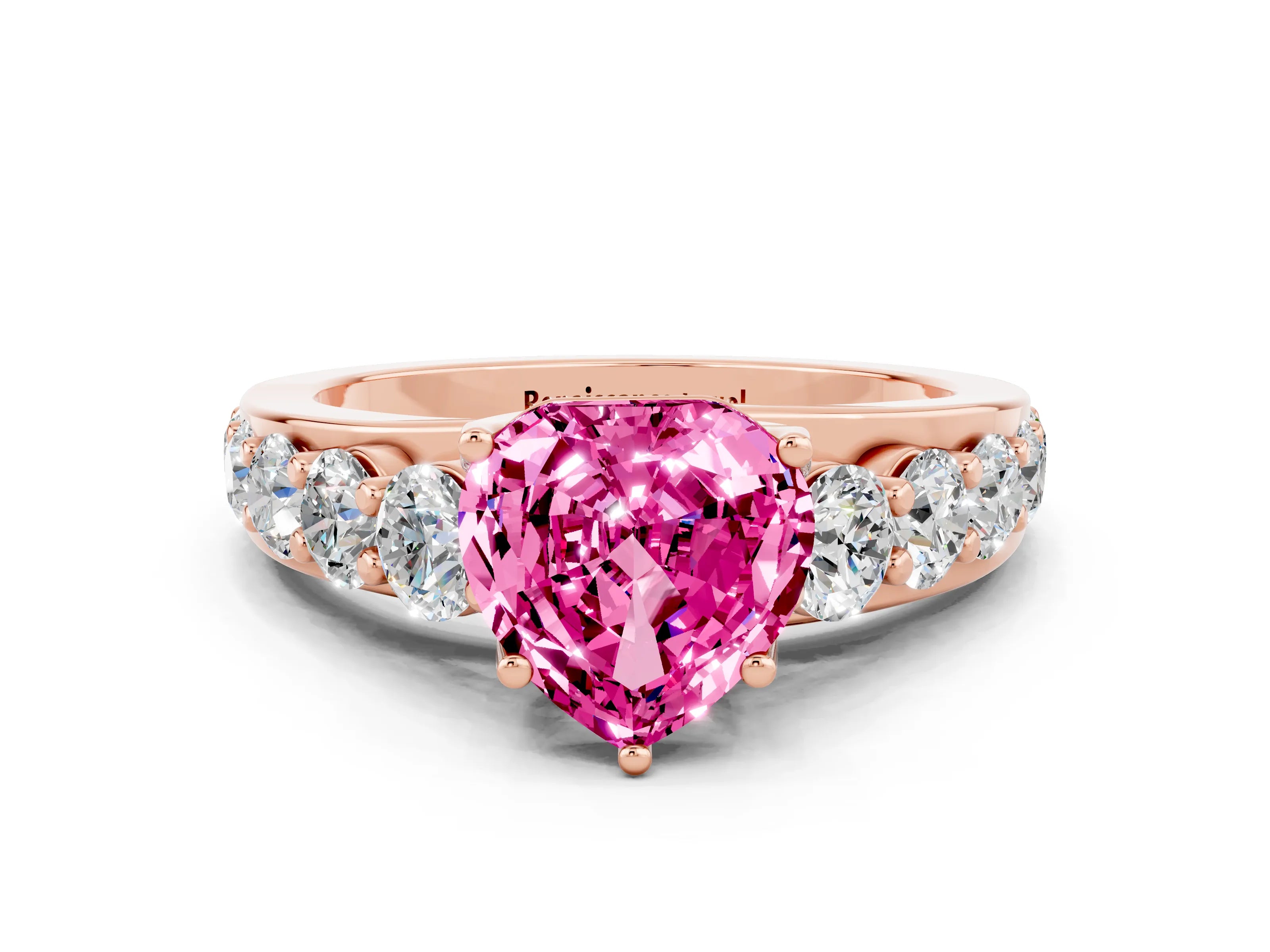 Rose gold Heart Cut Pink Sapphire Engagement Ring with Pavé Band and Four-Prong Setting