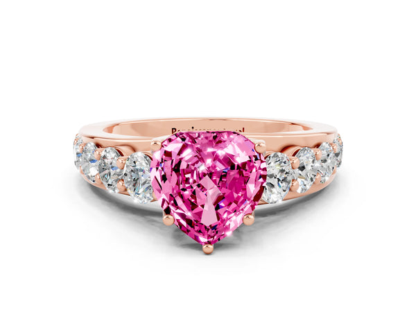 Rose gold Heart Cut Pink Sapphire Engagement Ring with Pavé Band and Four-Prong Setting