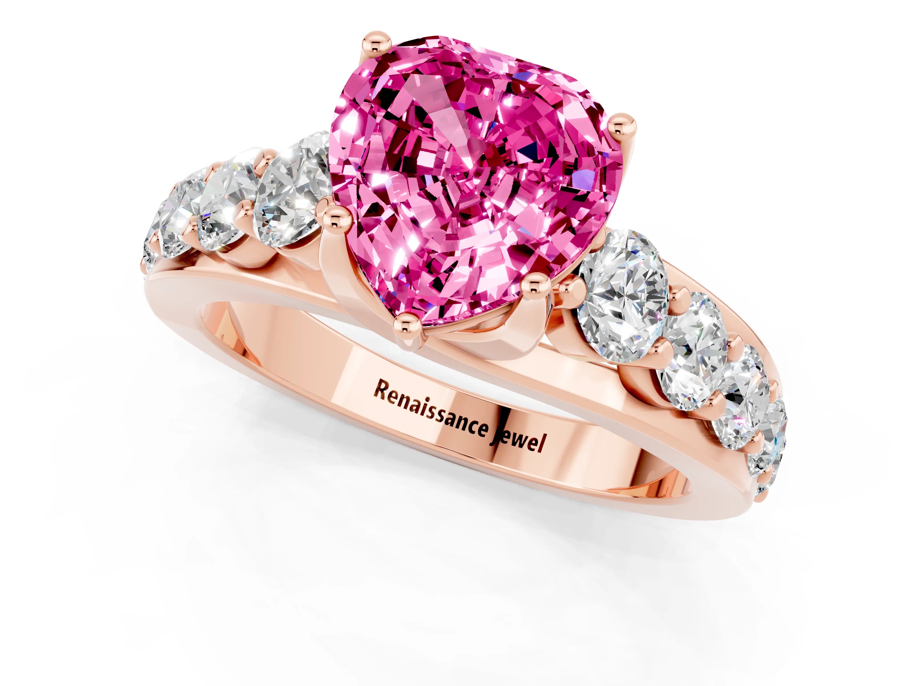 Rose gold Heart Cut Pink Sapphire Engagement Ring with Pavé Band and Four-Prong Setting_1
