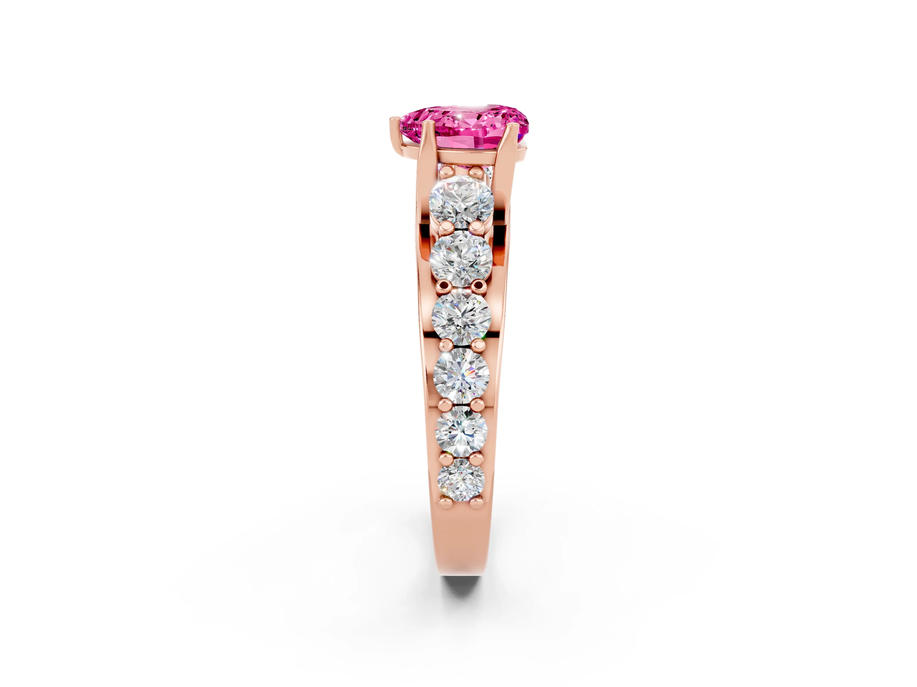 Rose gold Heart Cut Pink Sapphire Engagement Ring with Pavé Band and Four-Prong Setting_2
