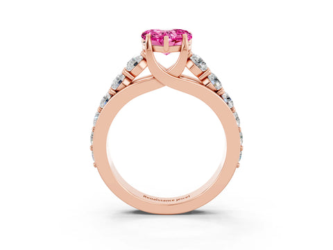 Rose gold Heart Cut Pink Sapphire Engagement Ring with Pavé Band and Four-Prong Setting_3