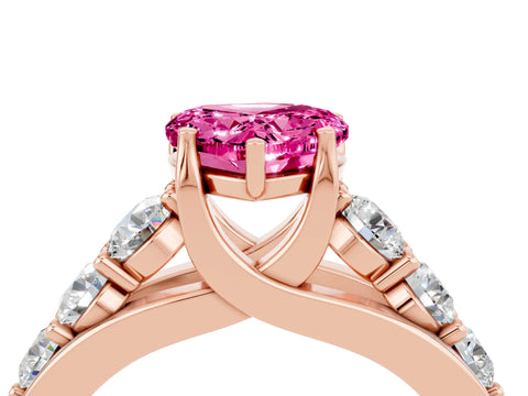 Rose gold Heart Cut Pink Sapphire Engagement Ring with Pavé Band and Four-Prong Setting_4