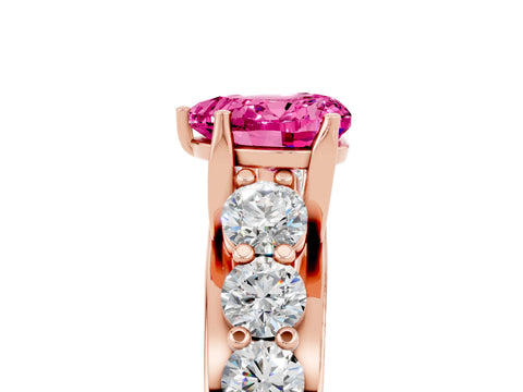 Rose gold Heart Cut Pink Sapphire Engagement Ring with Pavé Band and Four-Prong Setting_5