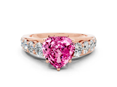 Rose gold Heart Cut Pink Sapphire Engagement Ring with Pavé Band and Four-Prong Setting