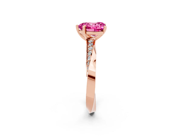 Rose gold Heart Cut Pink Sapphire Engagement Ring with Side Stone Accents and Four-Prong Setting