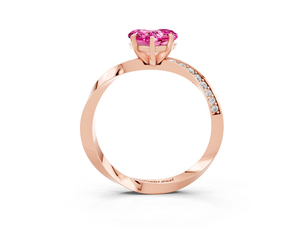 Rose gold Heart Cut Pink Sapphire Engagement Ring with Side Stone Accents and Four-Prong Setting