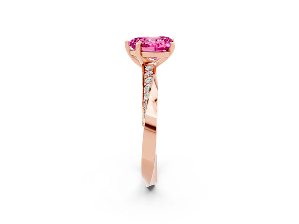 Rose gold Heart Cut Pink Sapphire Engagement Ring with Side Stone Accents and Four-Prong Setting