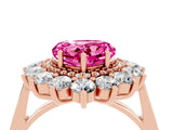 Rose gold Heart Cut Pink Sapphire Floral Double Halo Engagement Ring with Prong Setting_64