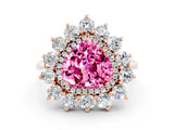 Rose gold Heart Cut Pink Sapphire Floral Double Halo Engagement Ring with Prong Setting_66
