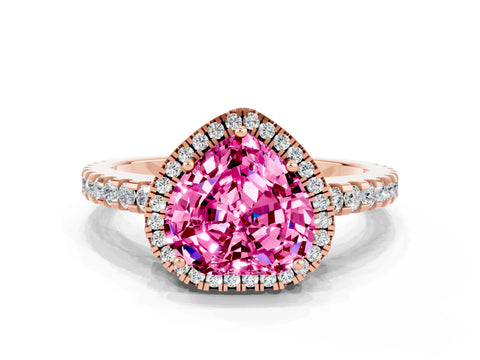 Rose gold Heart Cut Pink Sapphire Halo Engagement Ring with Pavé Band and Prong Setting_12