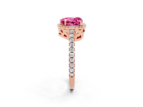 Rose gold Heart Cut Pink Sapphire Halo Engagement Ring with Pavé Band and Prong Setting_14