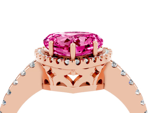 Rose gold Heart Cut Pink Sapphire Halo Engagement Ring with Pavé Band and Prong Setting_16