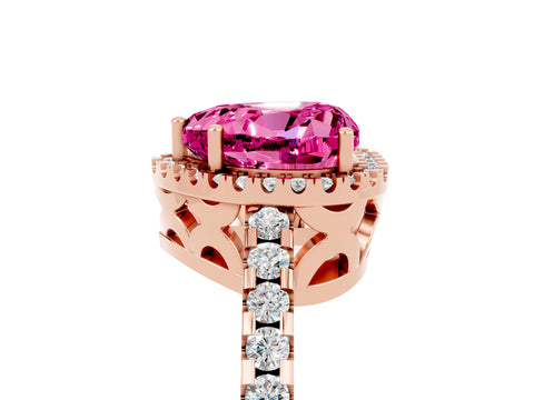 Rose gold Heart Cut Pink Sapphire Halo Engagement Ring with Pavé Band and Prong Setting_17
