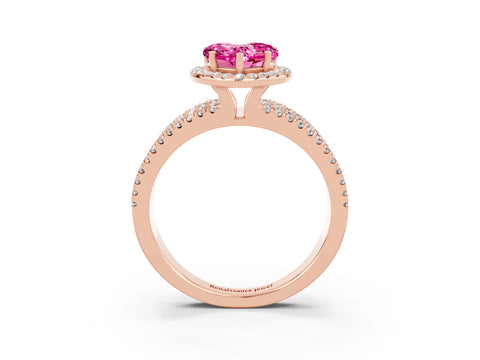 Rose gold Heart Cut Pink Sapphire Halo Engagement Ring with Split Shank and Four-Prong Setting_3