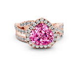 Rose gold Heart Cut Pink Sapphire Halo Ring with Round Split Shank and Prong Setting_48
