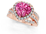 Rose gold Heart Cut Pink Sapphire Halo Ring with Round Split Shank and Prong Setting_49