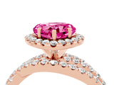 Rose gold Heart Cut Pink Sapphire Halo Ring with Round Split Shank and Prong Setting_52