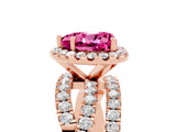 Rose gold Heart Cut Pink Sapphire Halo Ring with Round Split Shank and Prong Setting_53