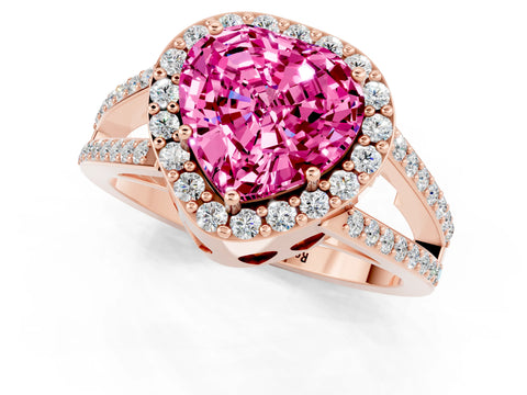 Rose gold Heart Cut Pink Sapphire Halo Ring with Split Shank U-Prong Band and Four-Prong Setting_1
