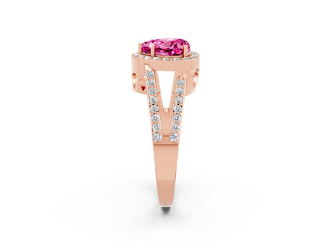 Rose gold Heart Cut Pink Sapphire Halo Ring with Split Shank U-Prong Band and Four-Prong Setting_2