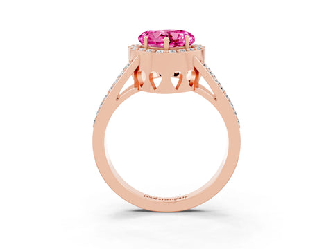 Rose gold Heart Cut Pink Sapphire Halo Ring with Split Shank U-Prong Band and Four-Prong Setting_3