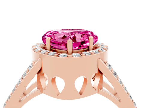 Rose gold Heart Cut Pink Sapphire Halo Ring with Split Shank U-Prong Band and Four-Prong Setting_4