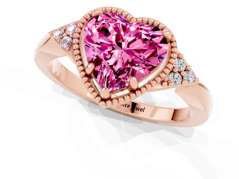 Rose gold Heart Cut Pink Sapphire Halo Ring with Tapered Band and Four-Prong Setting_1