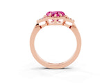 Rose gold Heart Cut Pink Sapphire Halo Ring with Tapered Band and Four-Prong Setting_3