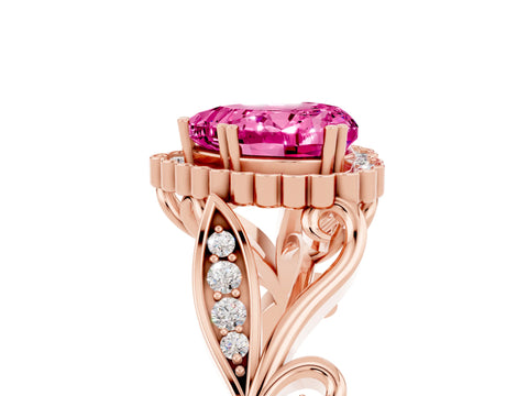 Rose gold Heart Cut Pink Sapphire Halo Ring with Vintage Split Shank and Four-Prong Setting_5