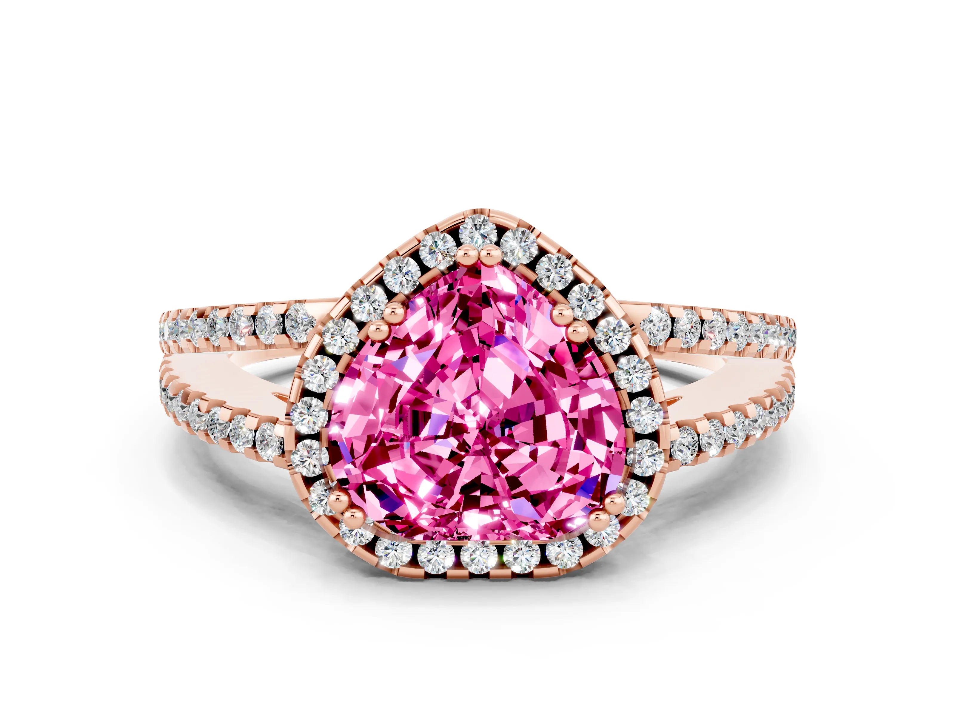 Rose gold Heart Cut Pink Sapphire Halo Split Shank Engagement Ring_12