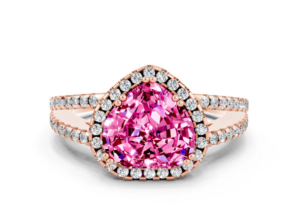 Rose gold Heart Cut Pink Sapphire Halo Split Shank Engagement Ring