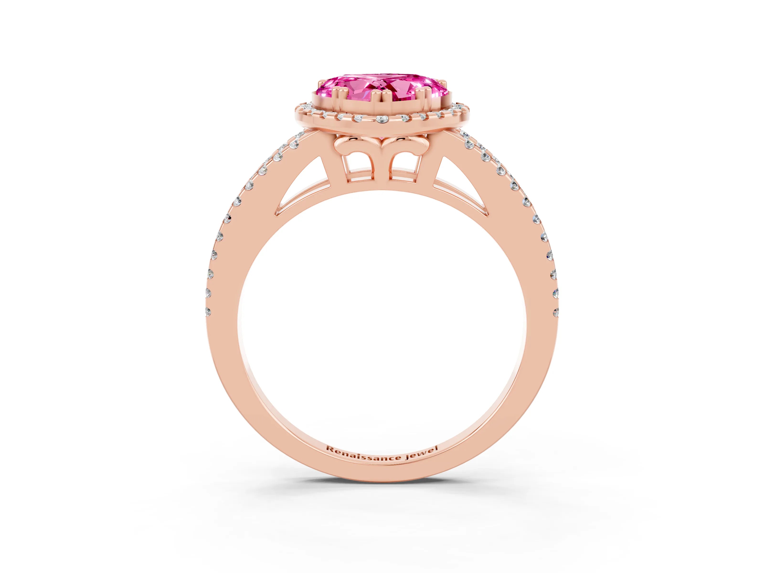 Rose gold Heart Cut Pink Sapphire Halo Split Shank Engagement Ring_15
