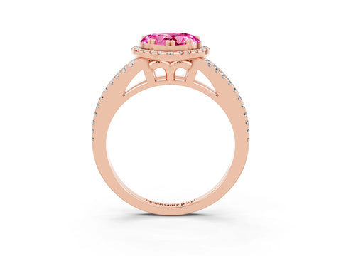 Rose gold Heart Cut Pink Sapphire Halo Split Shank Engagement Ring_15