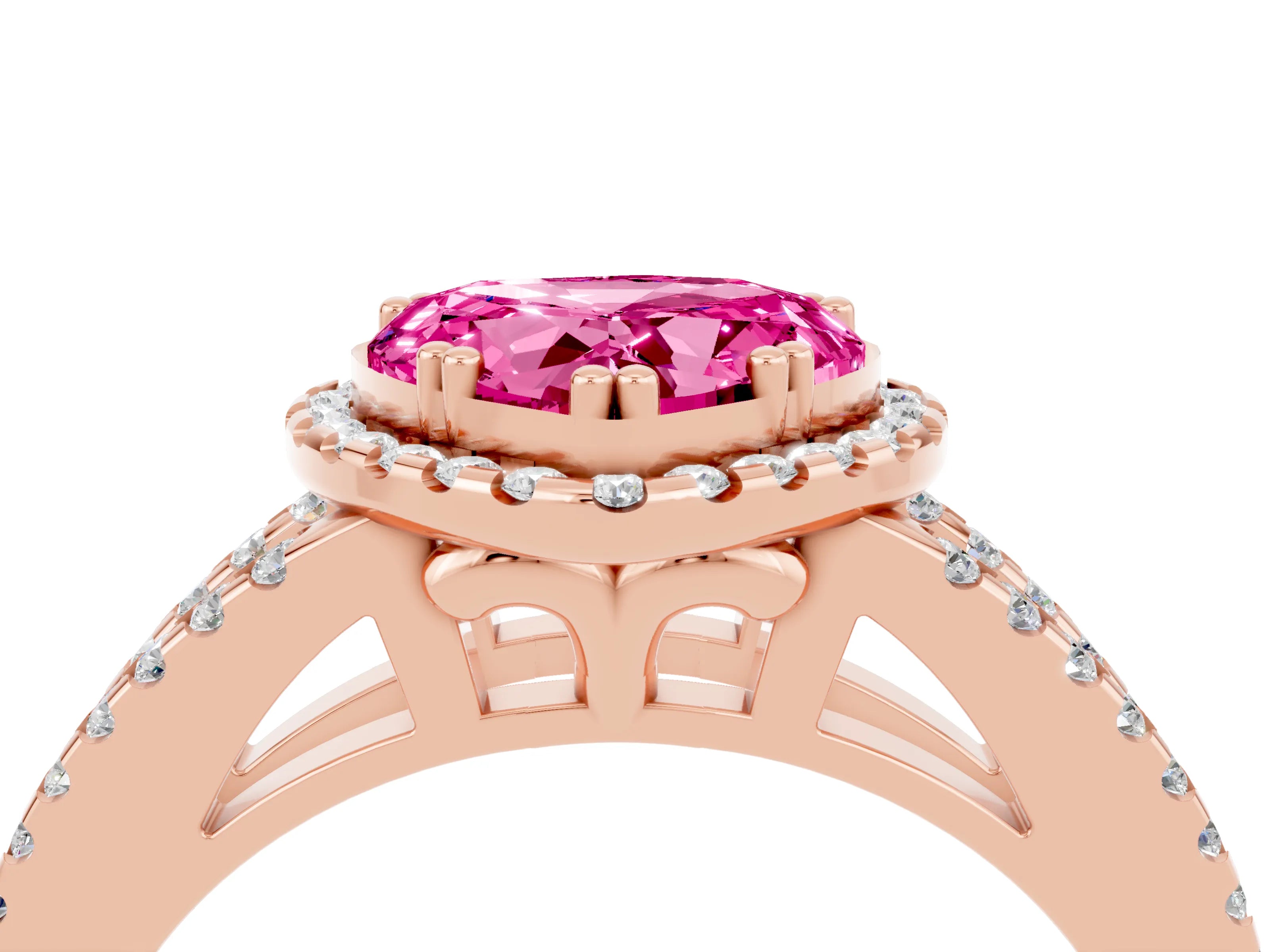 Rose gold Heart Cut Pink Sapphire Halo Split Shank Engagement Ring_16