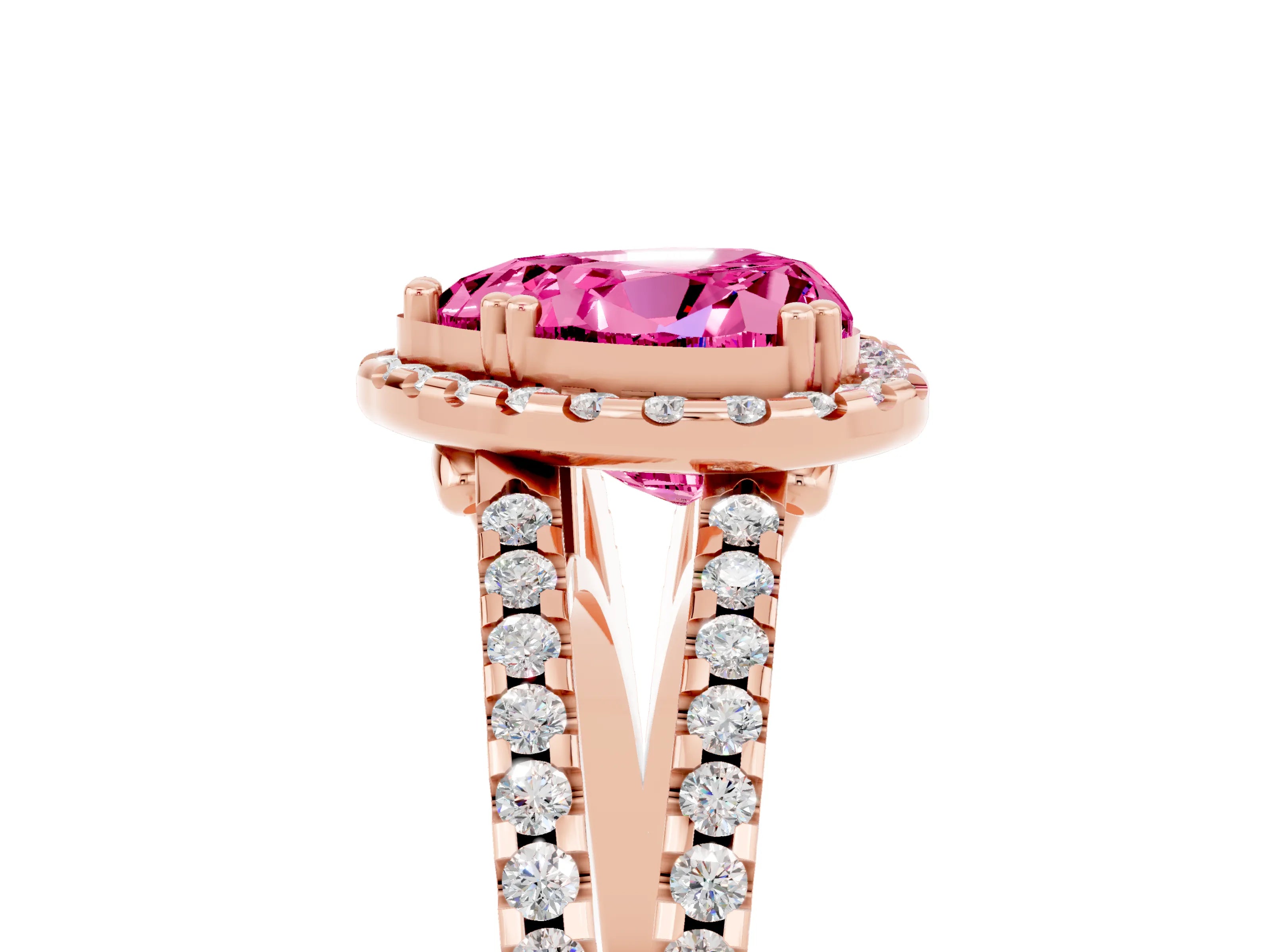 Rose gold Heart Cut Pink Sapphire Halo Split Shank Engagement Ring_17