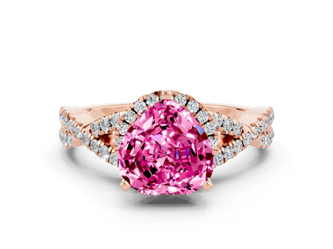 Rose gold Heart Cut Pink Sapphire Halo Twist Band Solitaire Prong Setting Ring_24