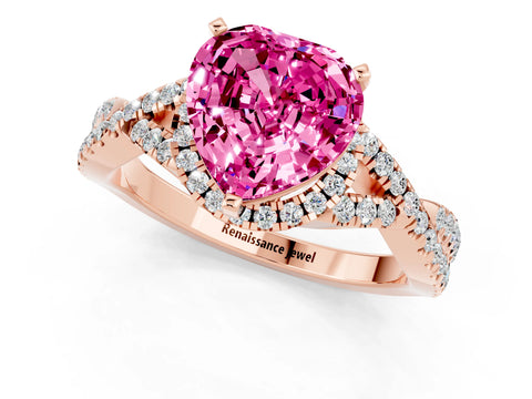 Rose gold Heart Cut Pink Sapphire Halo Twist Band Solitaire Prong Setting Ring_25