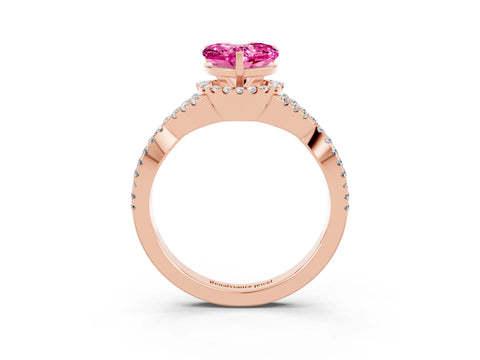 Rose gold Heart Cut Pink Sapphire Halo Twist Band Solitaire Prong Setting Ring_27