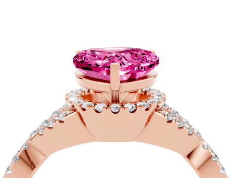 Rose gold Heart Cut Pink Sapphire Halo Twist Band Solitaire Prong Setting Ring_28