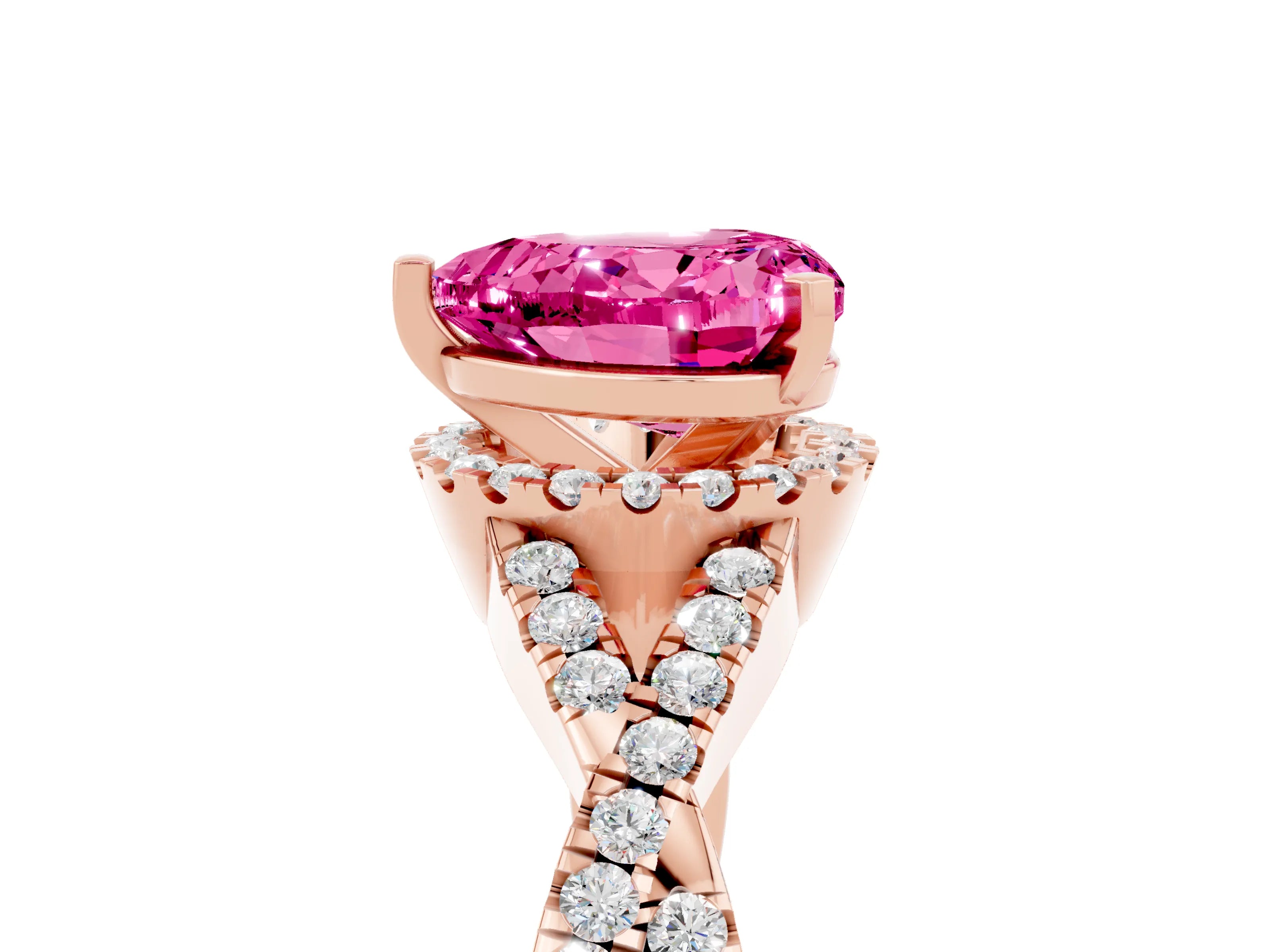 Rose gold Heart Cut Pink Sapphire Halo Twist Band Solitaire Prong Setting Ring_29