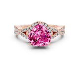 Rose gold Heart Cut Pink Sapphire  Halo Twist Band Solitaire Prong Setting Ring_36