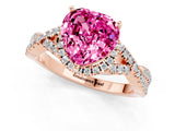 Rose gold Heart Cut Pink Sapphire  Halo Twist Band Solitaire Prong Setting Ring_37
