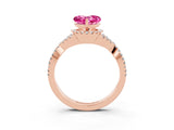 Rose gold Heart Cut Pink Sapphire  Halo Twist Band Solitaire Prong Setting Ring_39