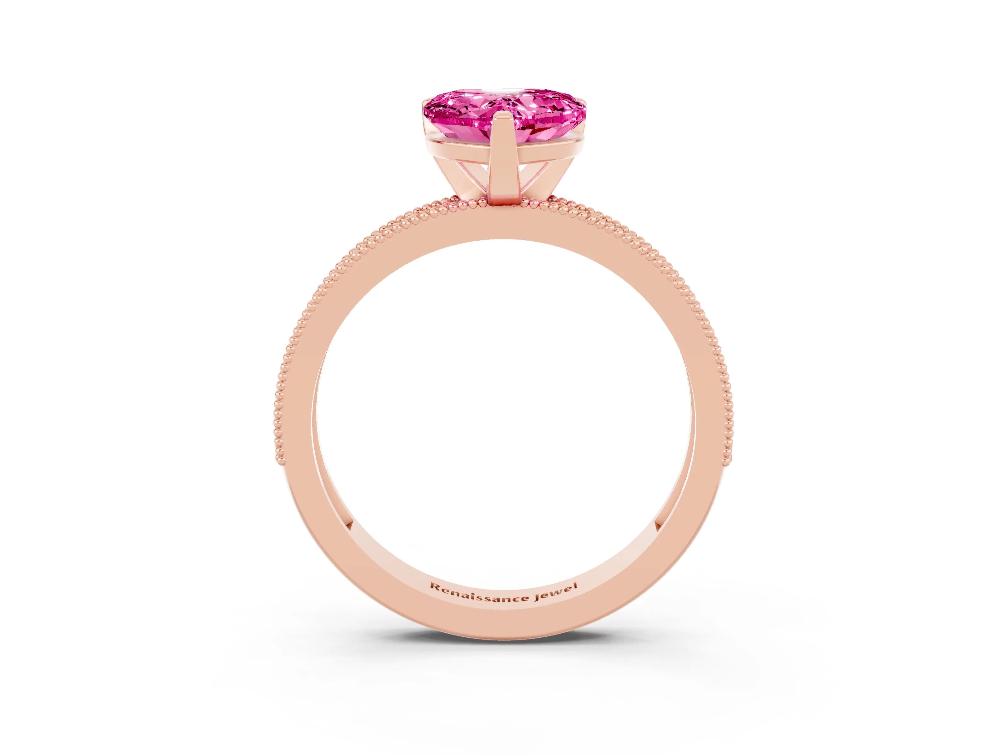 Rose gold Heart Cut Pink Sapphire Milgrain Pavé Engagement Ring with Four-Prong Setting_39