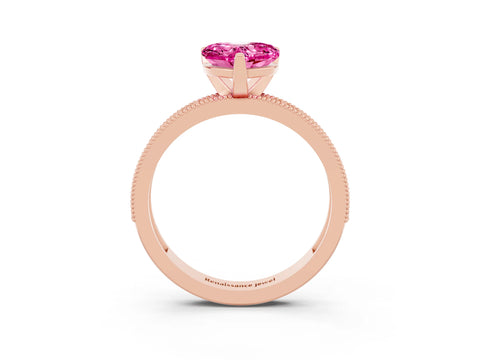 Rose gold Heart Cut Pink Sapphire Milgrain Pavé Engagement Ring with Four-Prong Setting_39