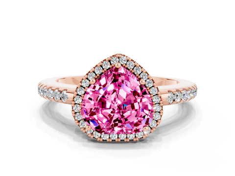 Rose gold Heart Cut Pink Sapphire Pavé Halo Ring with Four-Prong Setting_10