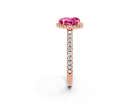 Rose gold Heart Cut Pink Sapphire Pavé Halo Ring with Four-Prong Setting_12