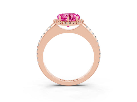 Rose gold Heart Cut Pink Sapphire Pavé Halo Ring with Four-Prong Setting_13